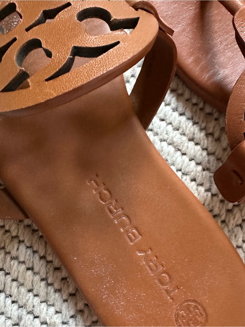 Tory Burch Cognac Miller Logo Thong Sandals - Picture 2 of 6